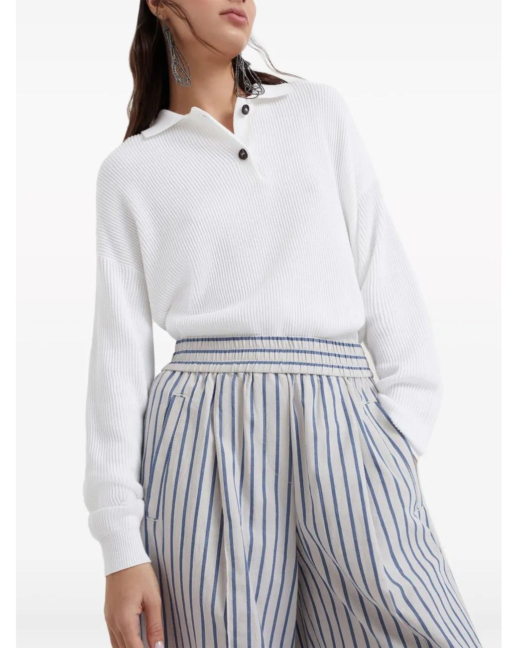 Brunello Cucinelli Blue Striped Wide-Leg Trousers
