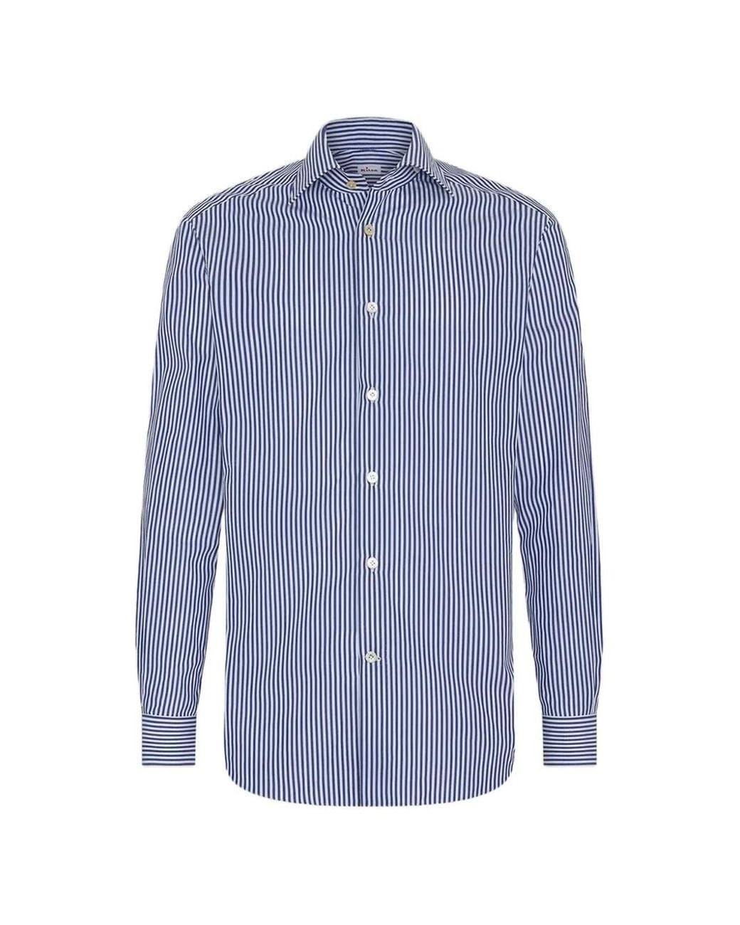 Kiton Blue Striped Cotton Shirt for men