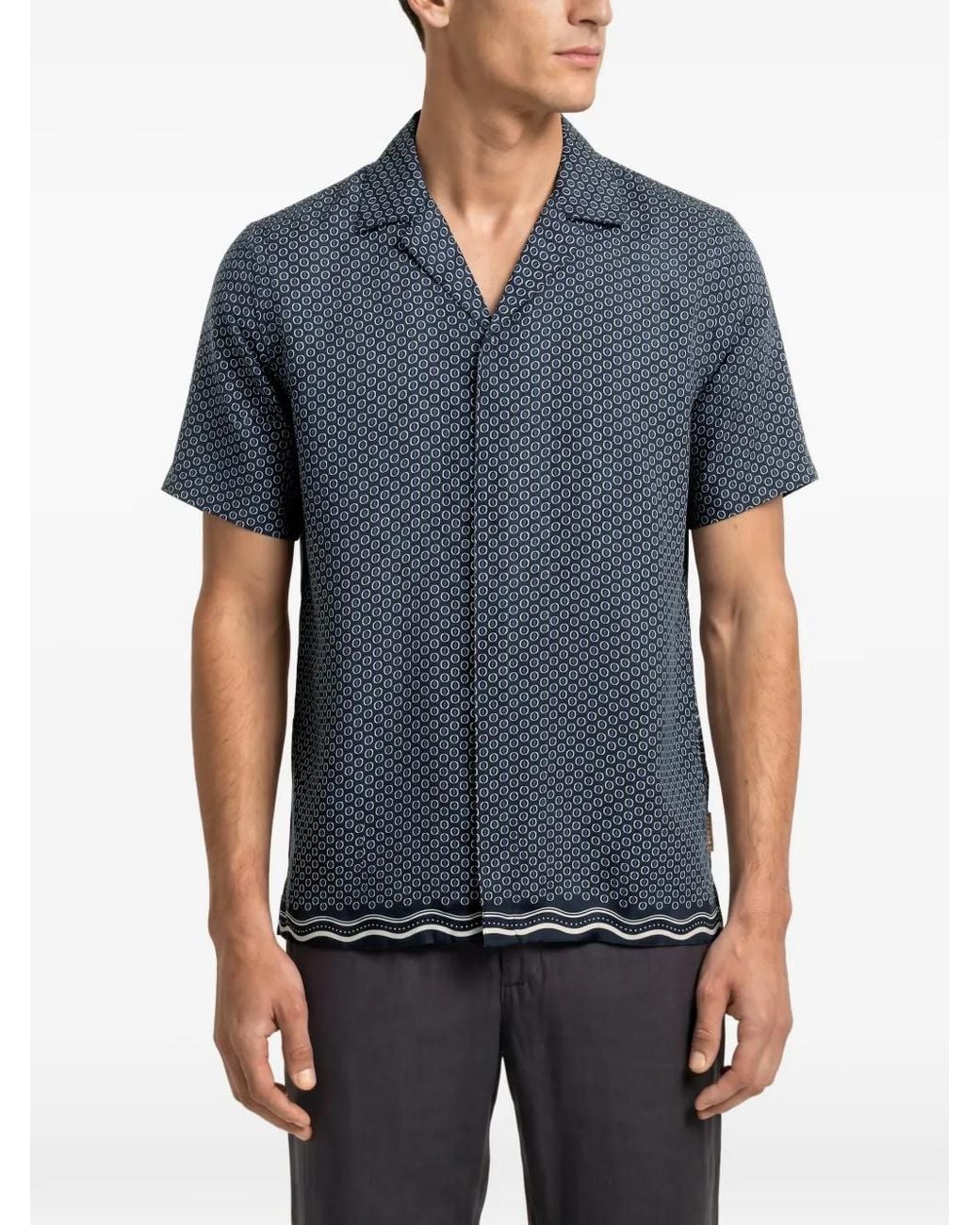 Orlebar Brown Blue Maitan Geometric-Print Silk Shirt for men