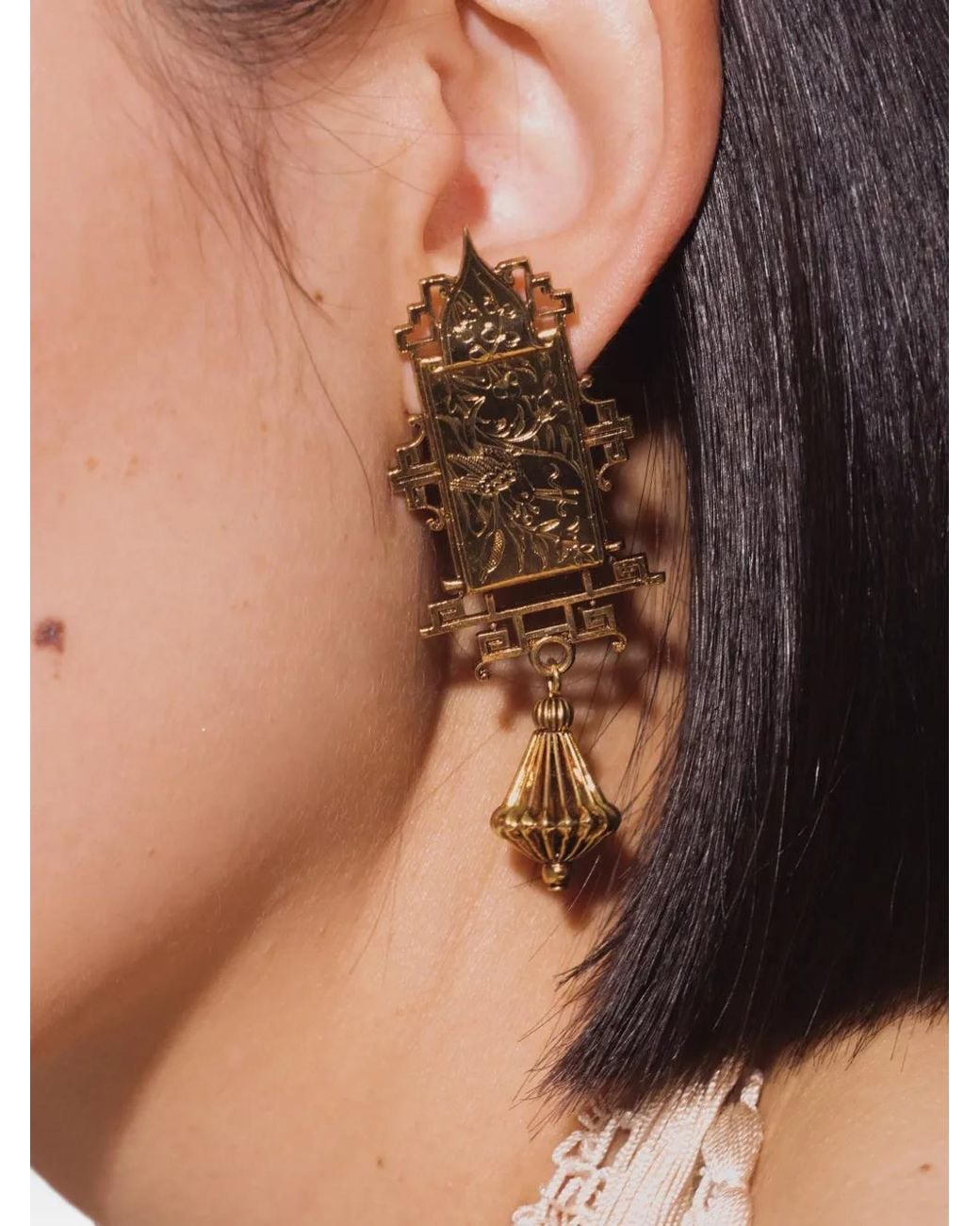 Jennifer Behr Brown Ophira Engraved Tassel Earrings