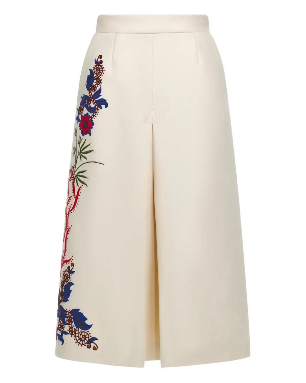 Roberto Cavalli White Floral-Embroidered Midi Skirt