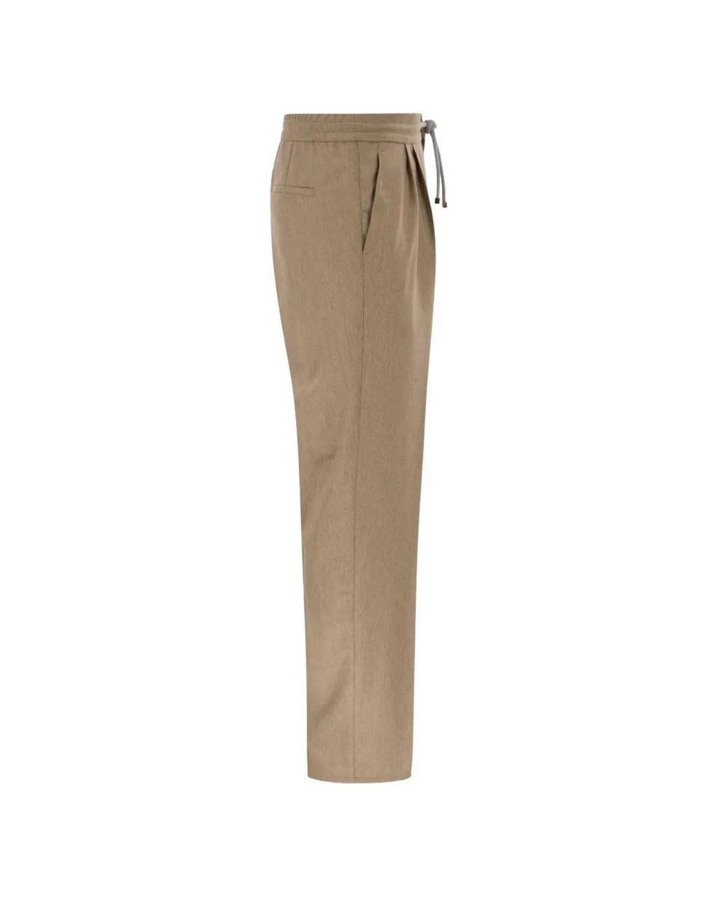Brunello Cucinelli Natural Pleated Drawstring Trousers for men
