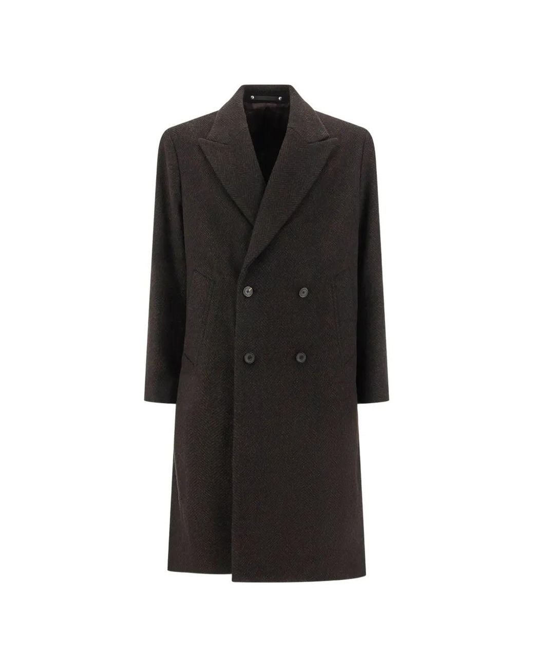 Paul Smith Black Herringbone Double-Breasted Coat for men