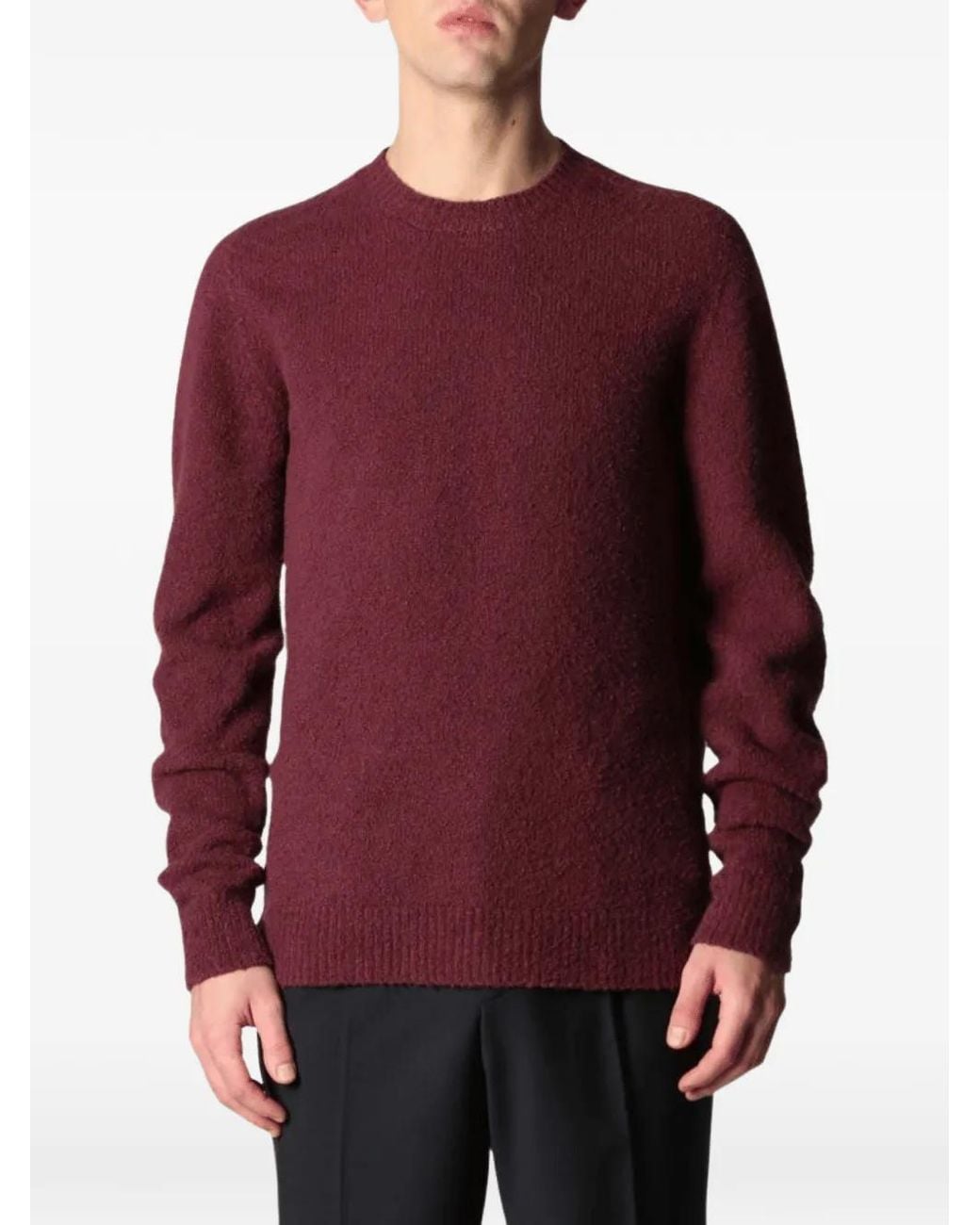 Roberto Collina Red Bouclé-Knit Crew-Neck Sweater for men