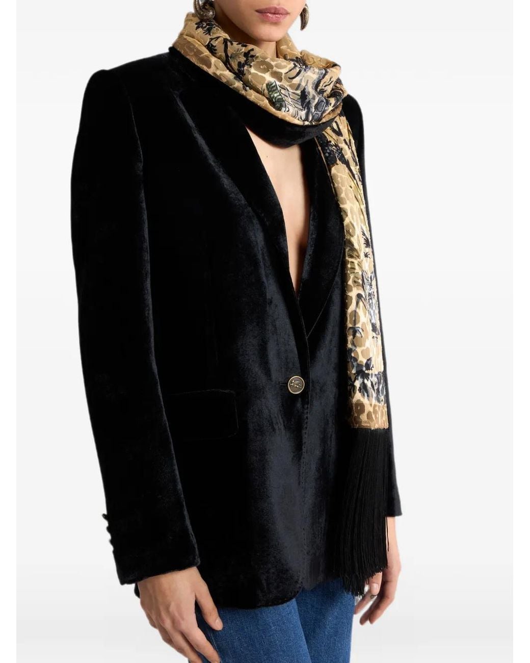 Etro White Silk-Blend Velvet Scarf With Leopard Motif