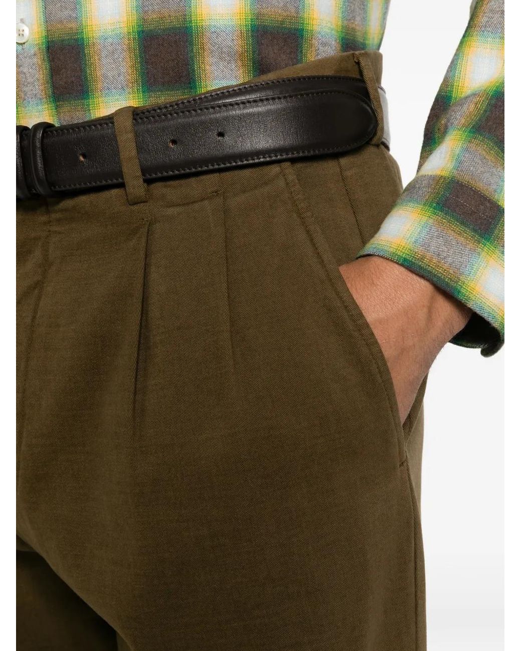 GTA Green Dante Pleated-Waist Turned-Up Trousers for men