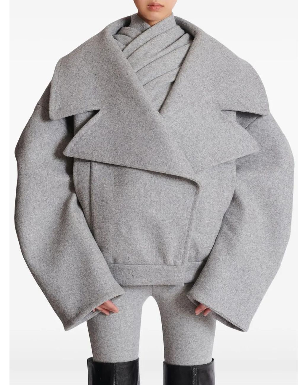 Balmain Gray Wool-Cashmere Oversized Pea Coat
