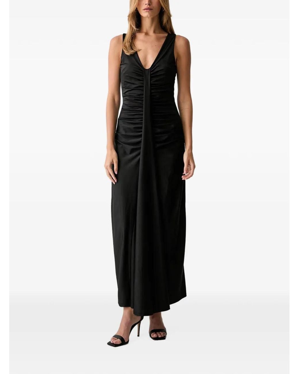 Fracomina Black Robe Longue Sans Manches À Fronces