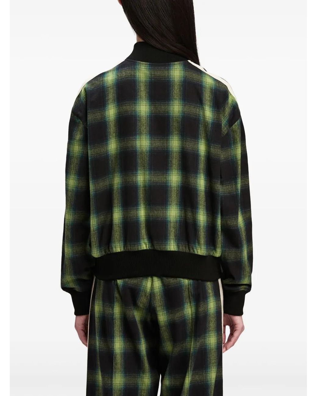 Palm Angels Green Logo-Embroidered Plaid Bomber Jacket
