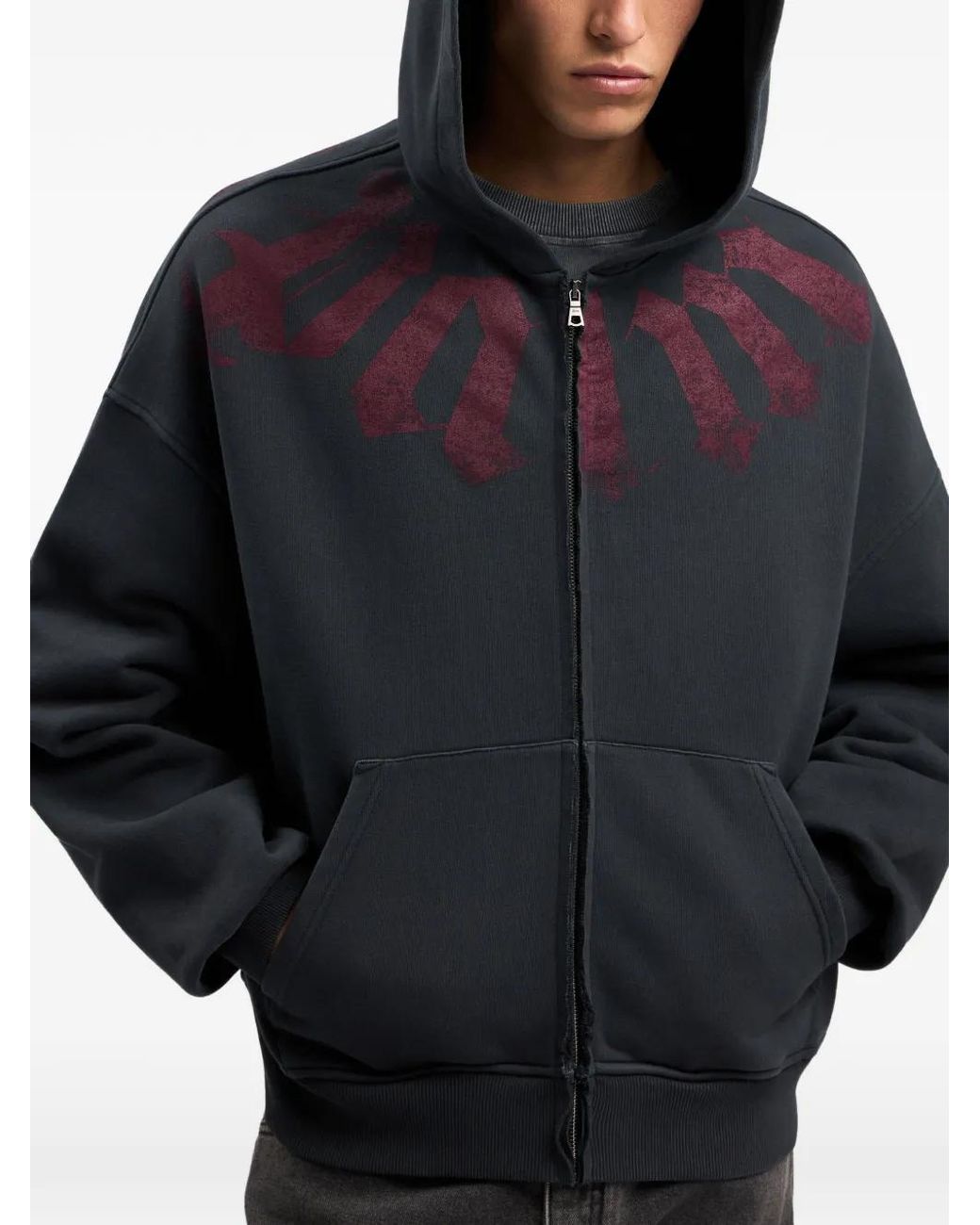 Palm Angels Black Big Neck Logo Zip Hoodie for men