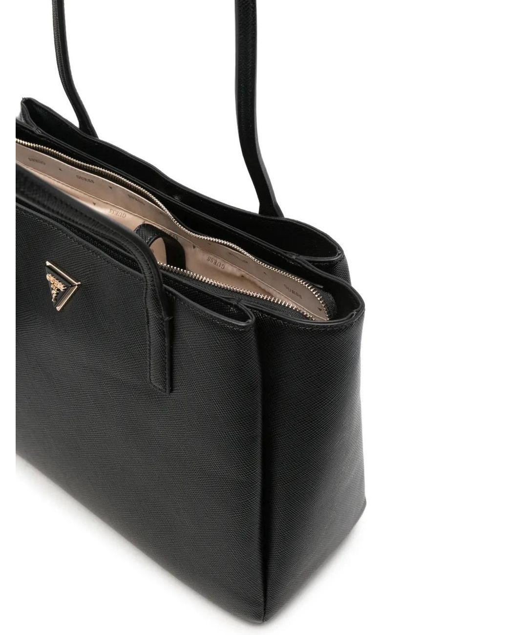 Guess Black Saffiano-Effect Logo-Plaque Tote Bag