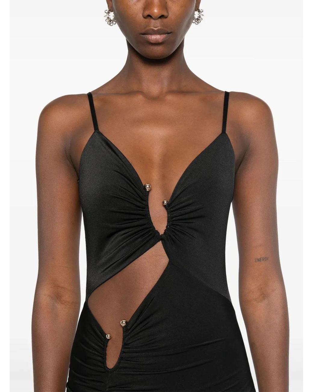 Nissa Black Cut-Out Midi Dress