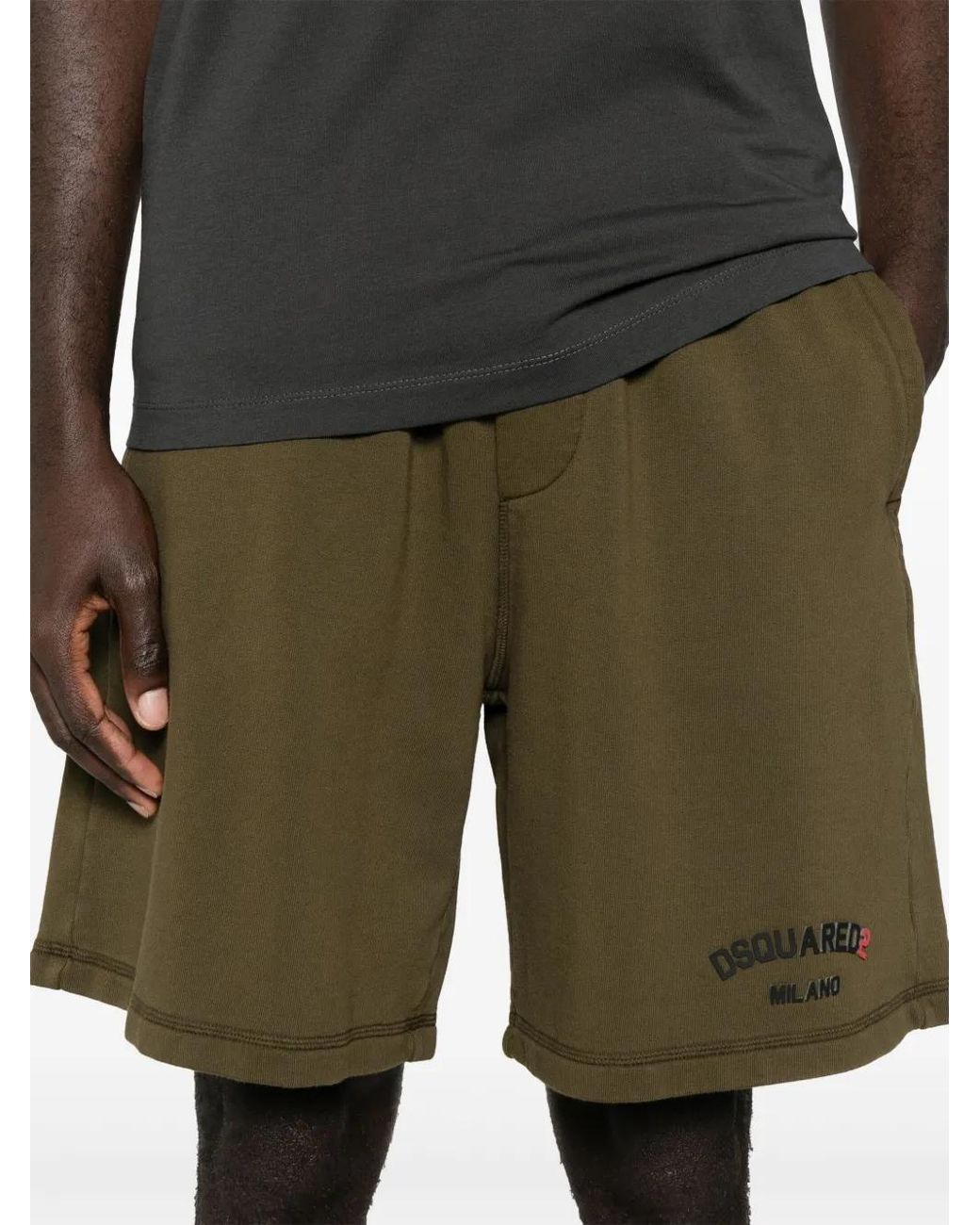 DSquared² Green Relaxed Fit Cotton Shorts With Subtle Branding for men