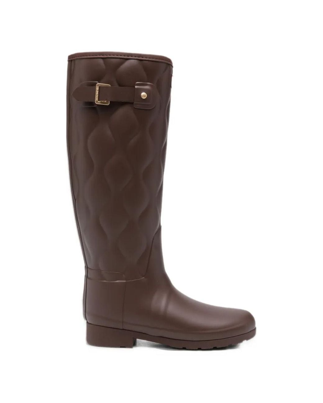 Hunter Brown Quilted Buckle-Fastening Boots
