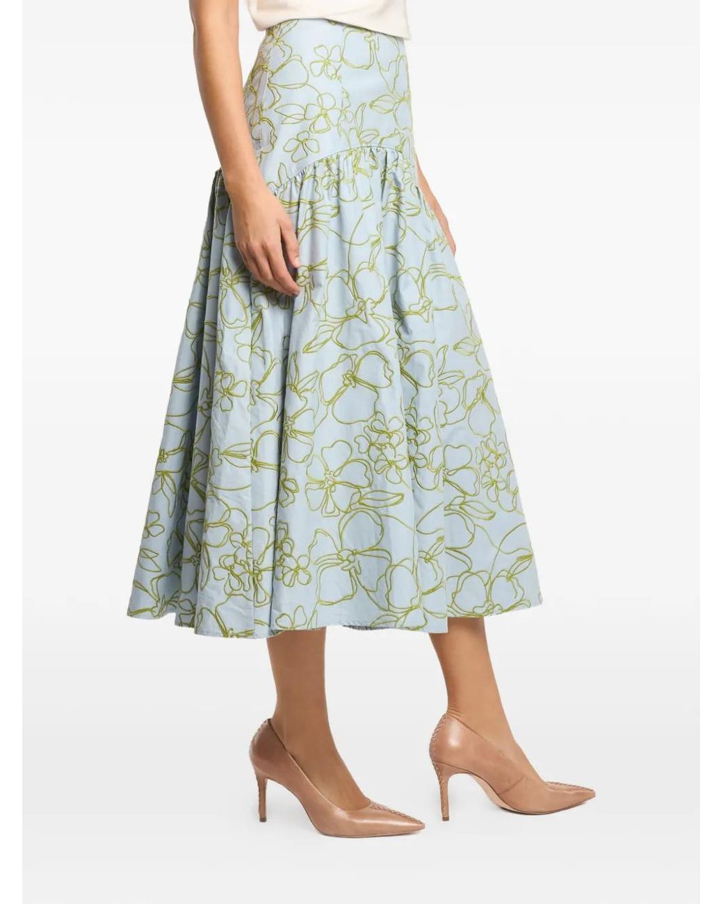 Cinq À Sept Blue Zoanne Floral Midi Skirt