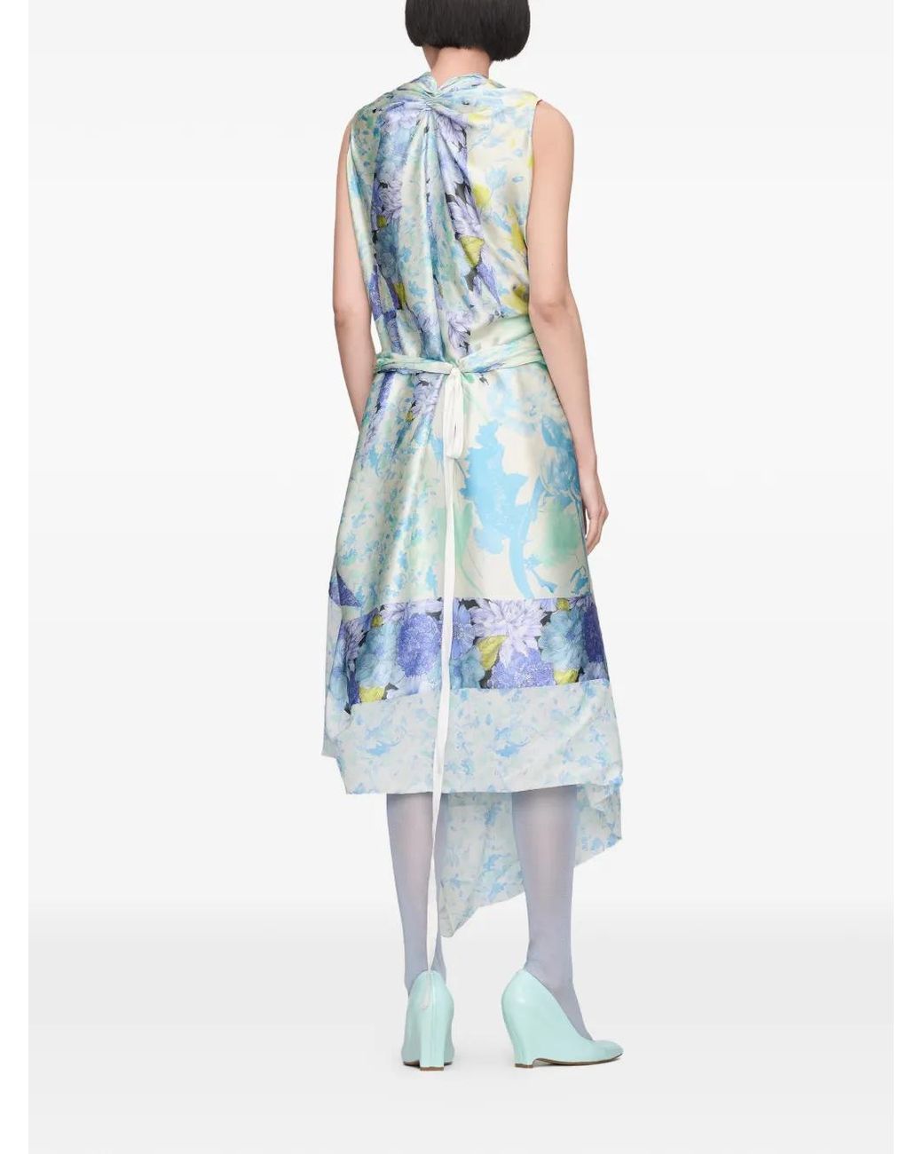 Robe Mi-Longue Drapée À Fleurs Maison Margiela en coloris Blue