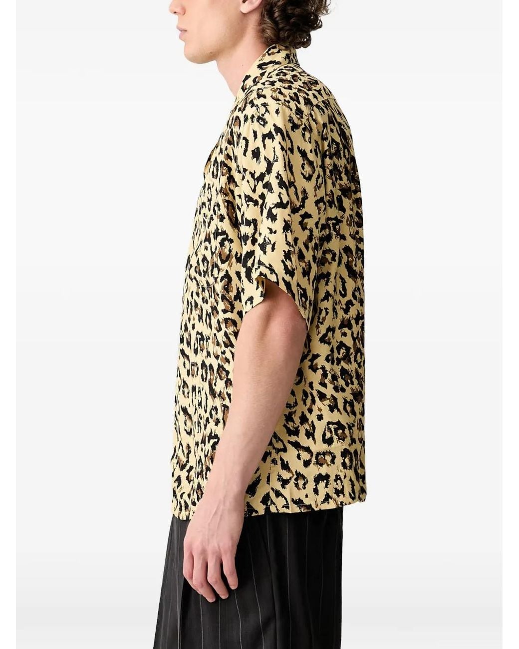 Wacko Maria Black Leopard-Print Short-Sleeve Shirt for men