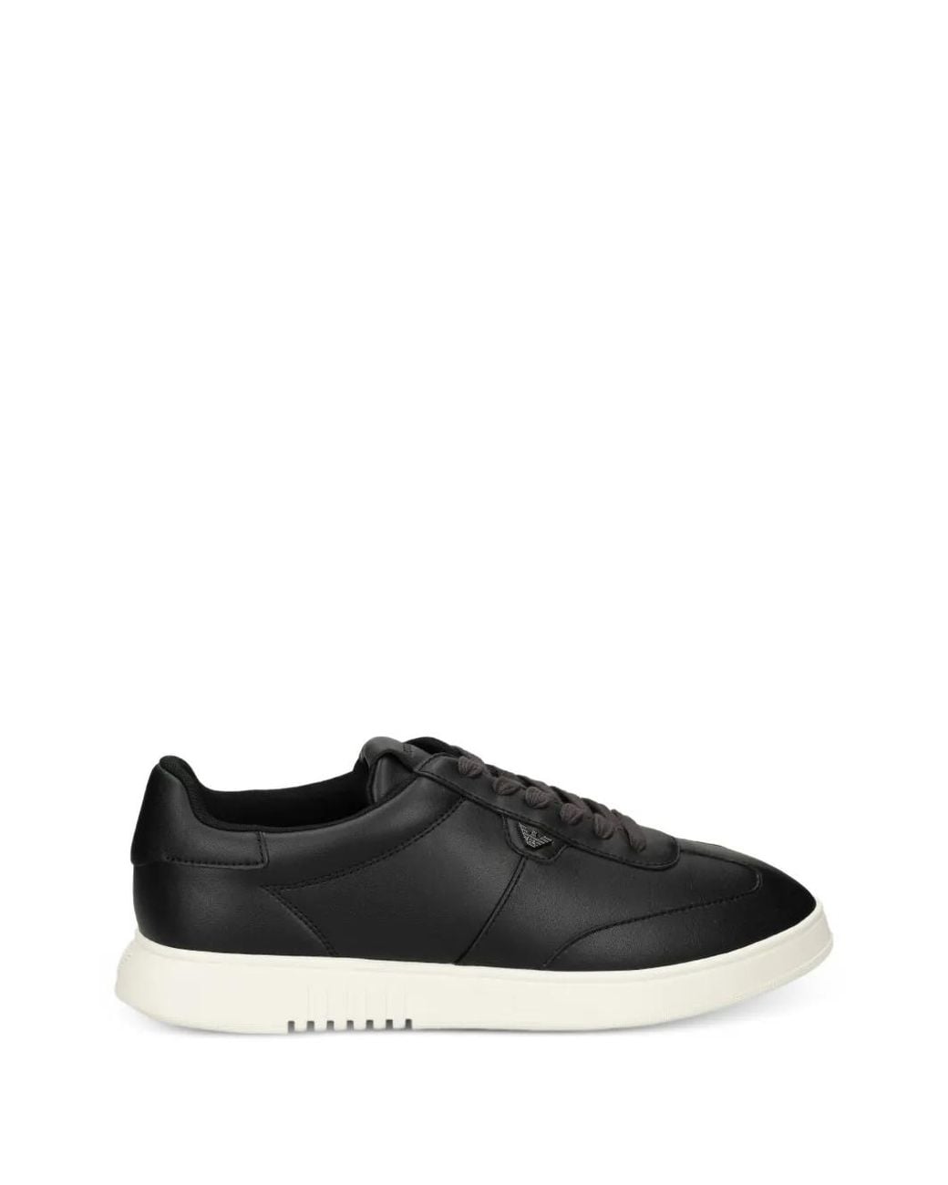 Emporio Armani Black Leather Sneakers With Eagle Plate for men