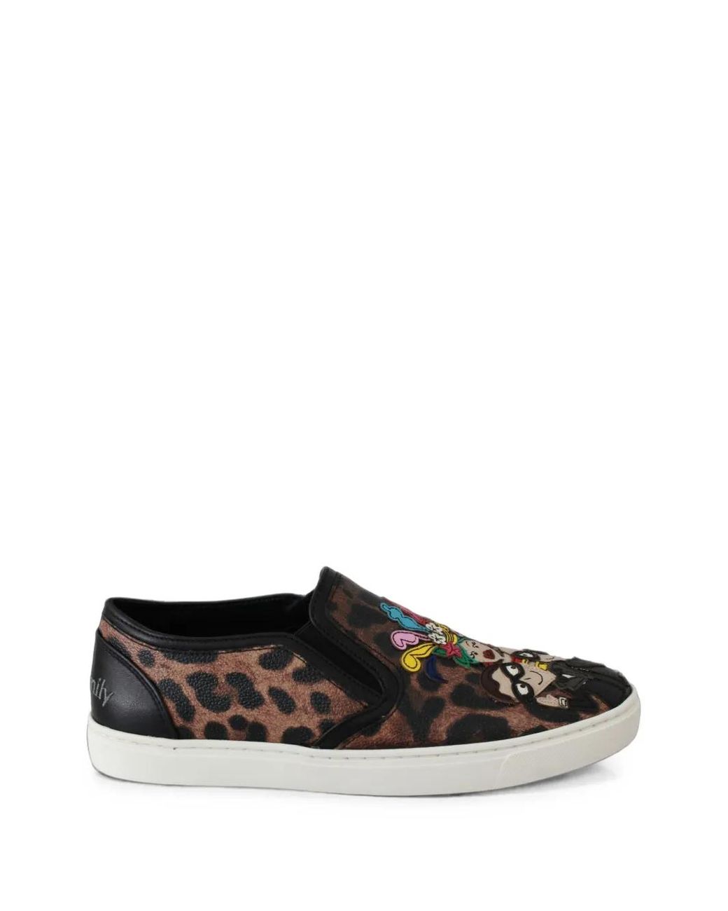 Dolce & Gabbana White Leopard-Print Cartoon-Appliqué Sneakers