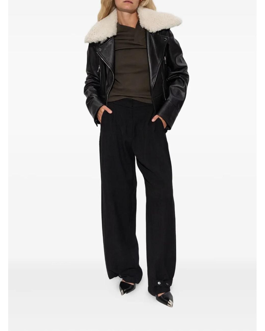 IRO Black Pleated Button-Fastening Trousers