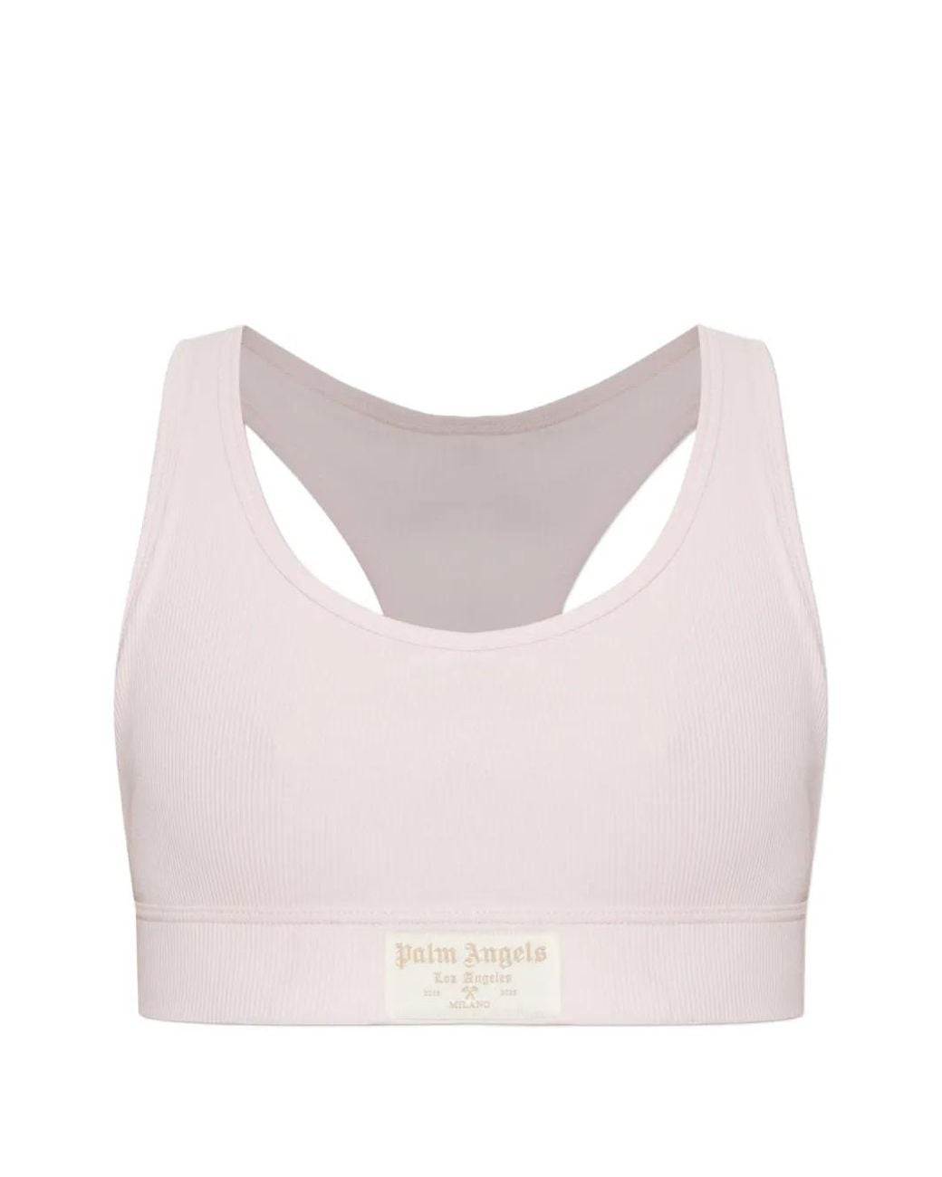 Palm Angels Pink Ribbed-Knit Logo-Patch Top