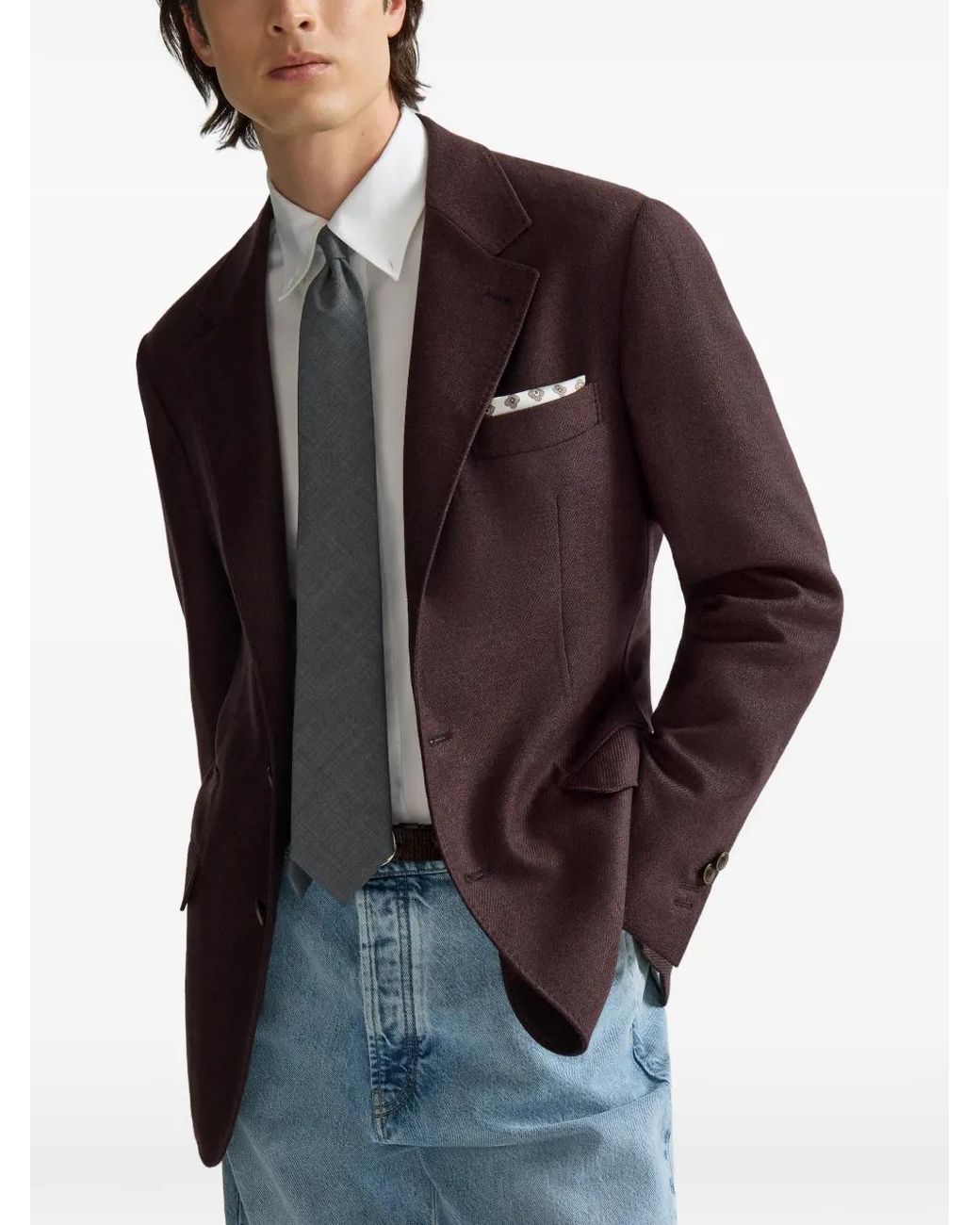 Brunello Cucinelli Brown Mouliné Virgin-Wool Twill Deconstructed Blazer for men
