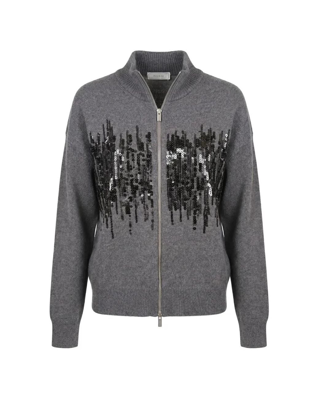 Peserico Gray Sequin-Embellished Zip-Up Cardigan
