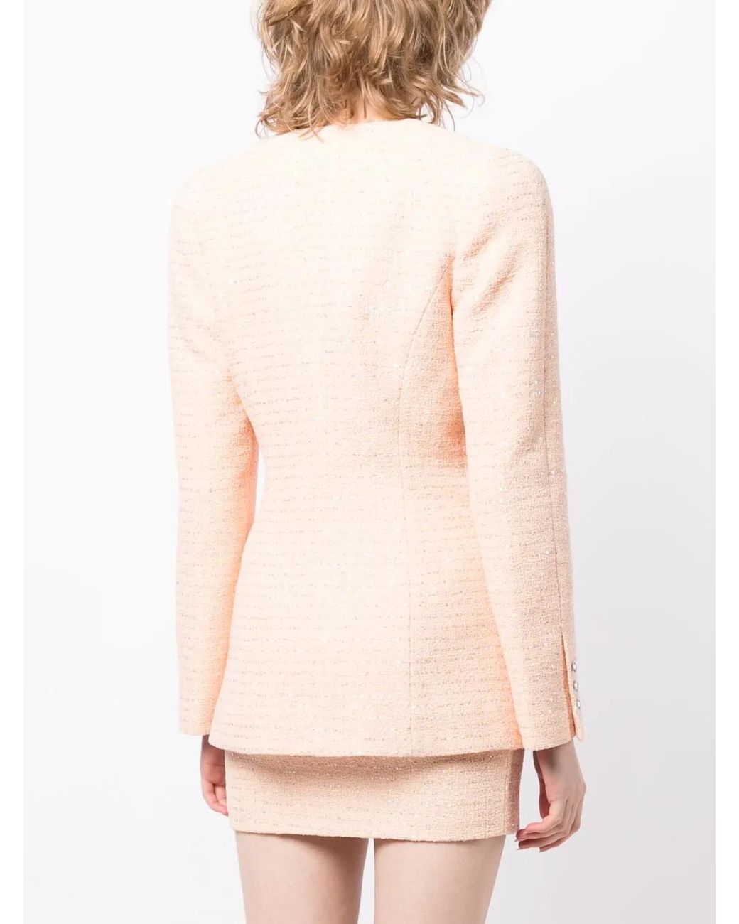 Alessandra Rich Natural Sequin-Embellished Tweed Blazer
