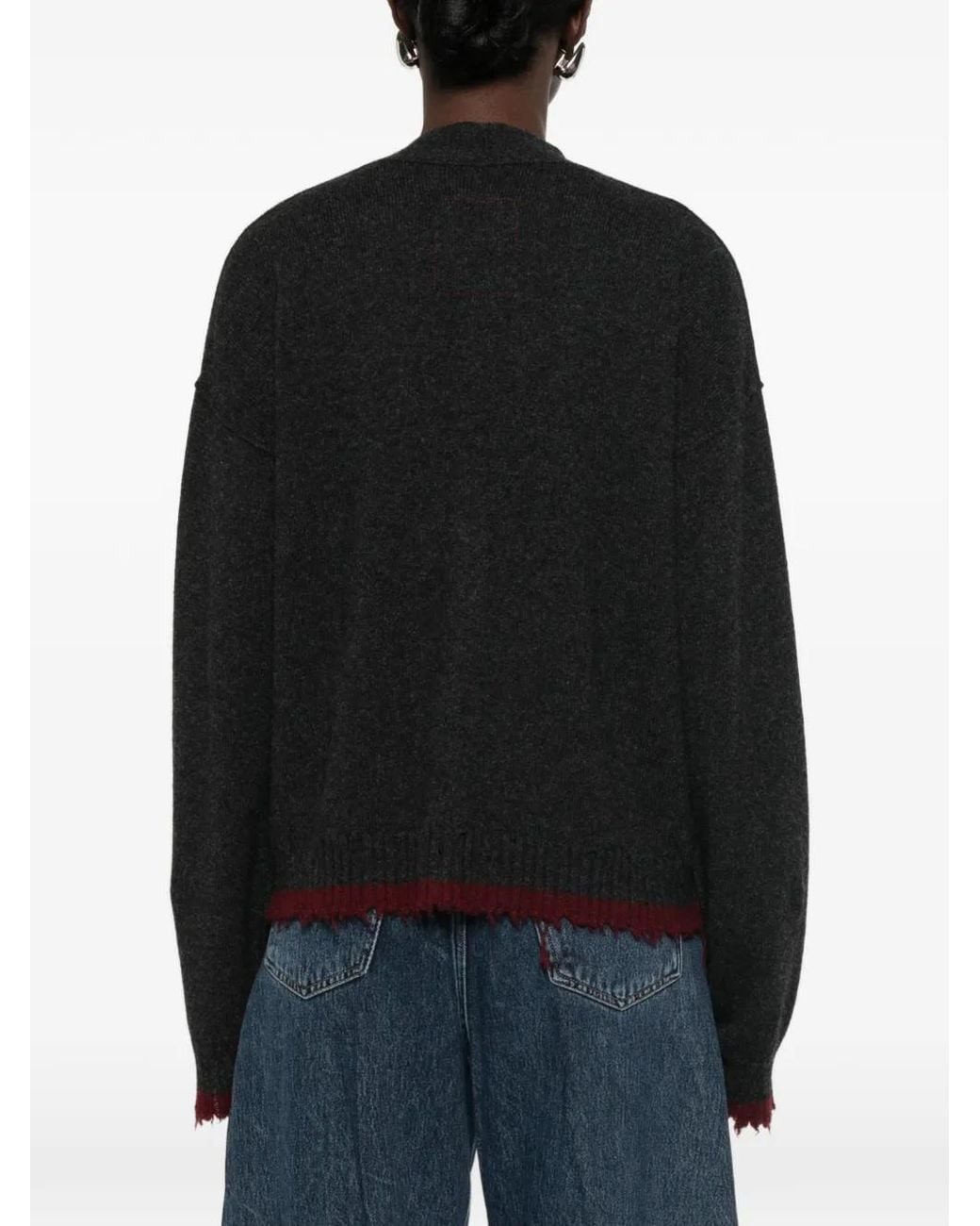 Uma Wang Black Distressed-Trim Oversized Cardigan