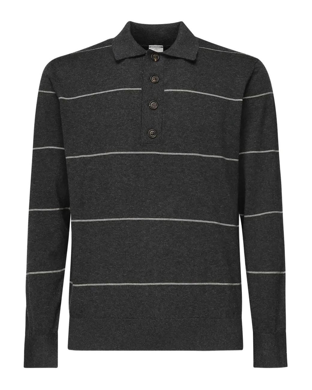Eleventy Black Striped Long-Sleeve Polo Shirt for men
