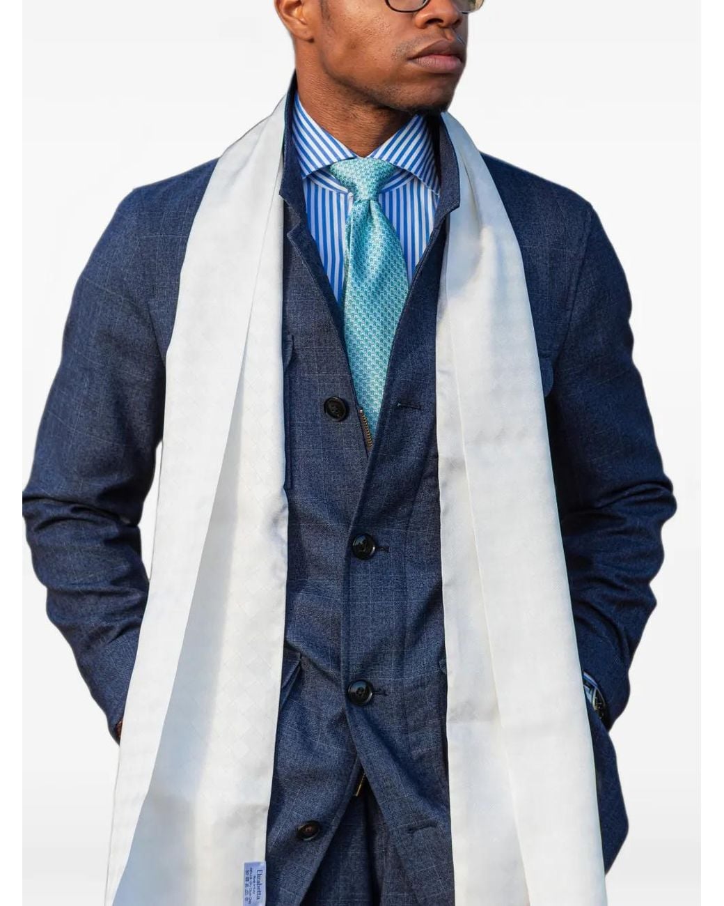 Elizabetta White Verdi Check-Woven Scarf for men