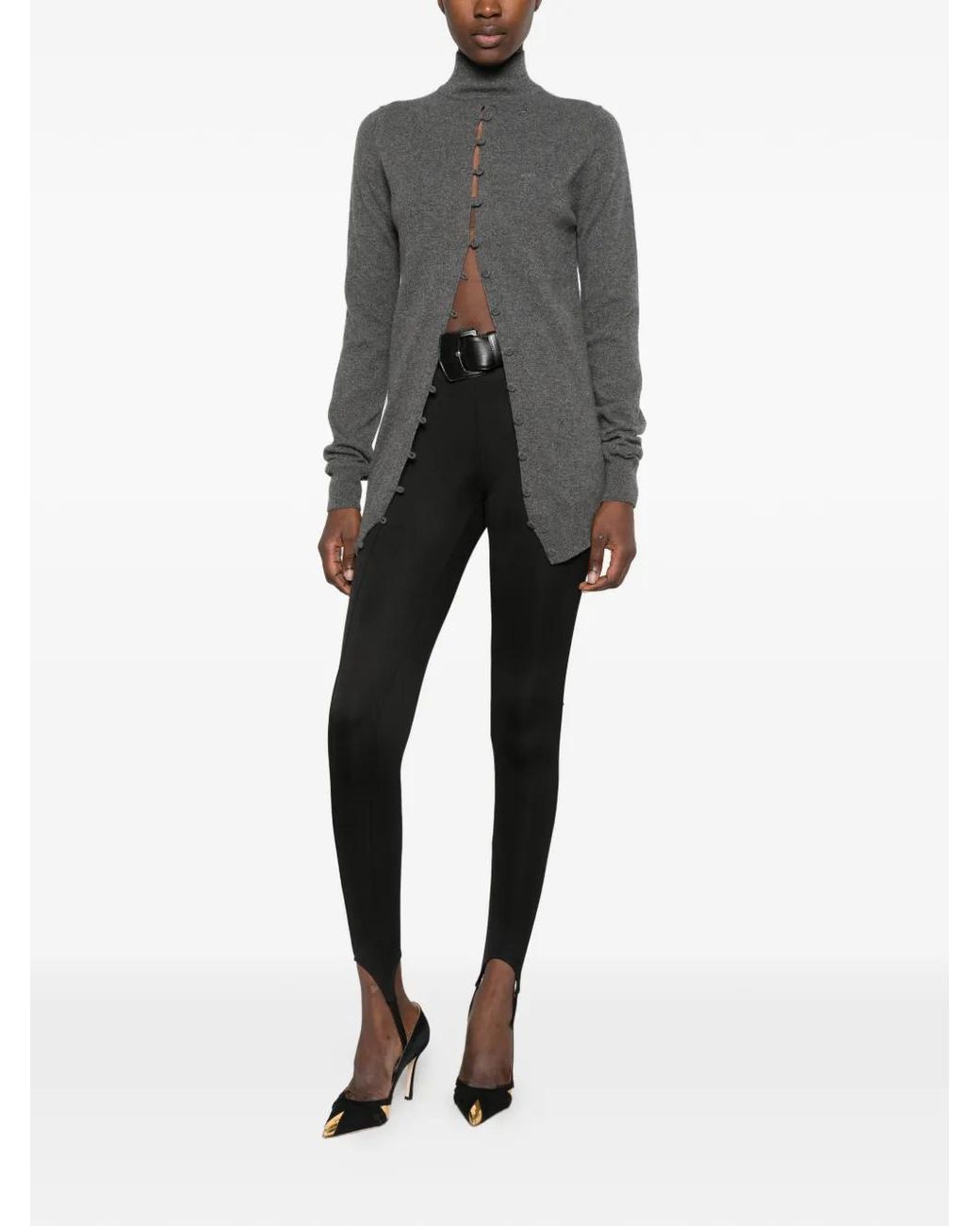 Mugglor Mugler Button-Up High-Neck Sweater in Gray | Lyst