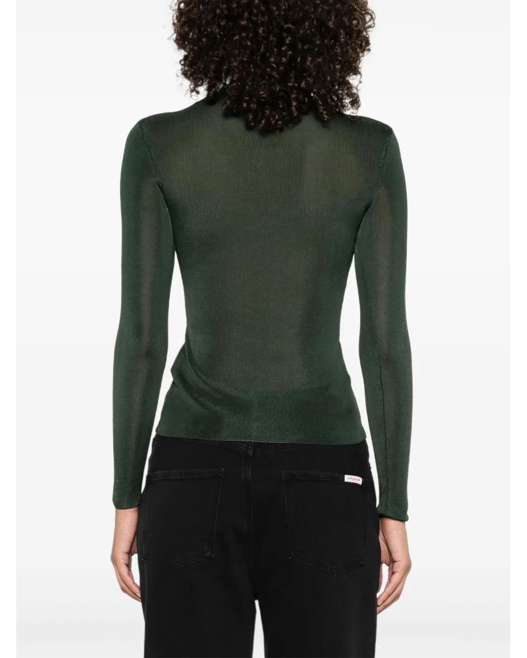 Self-Portrait Green Ribbed Turtleneck Top
