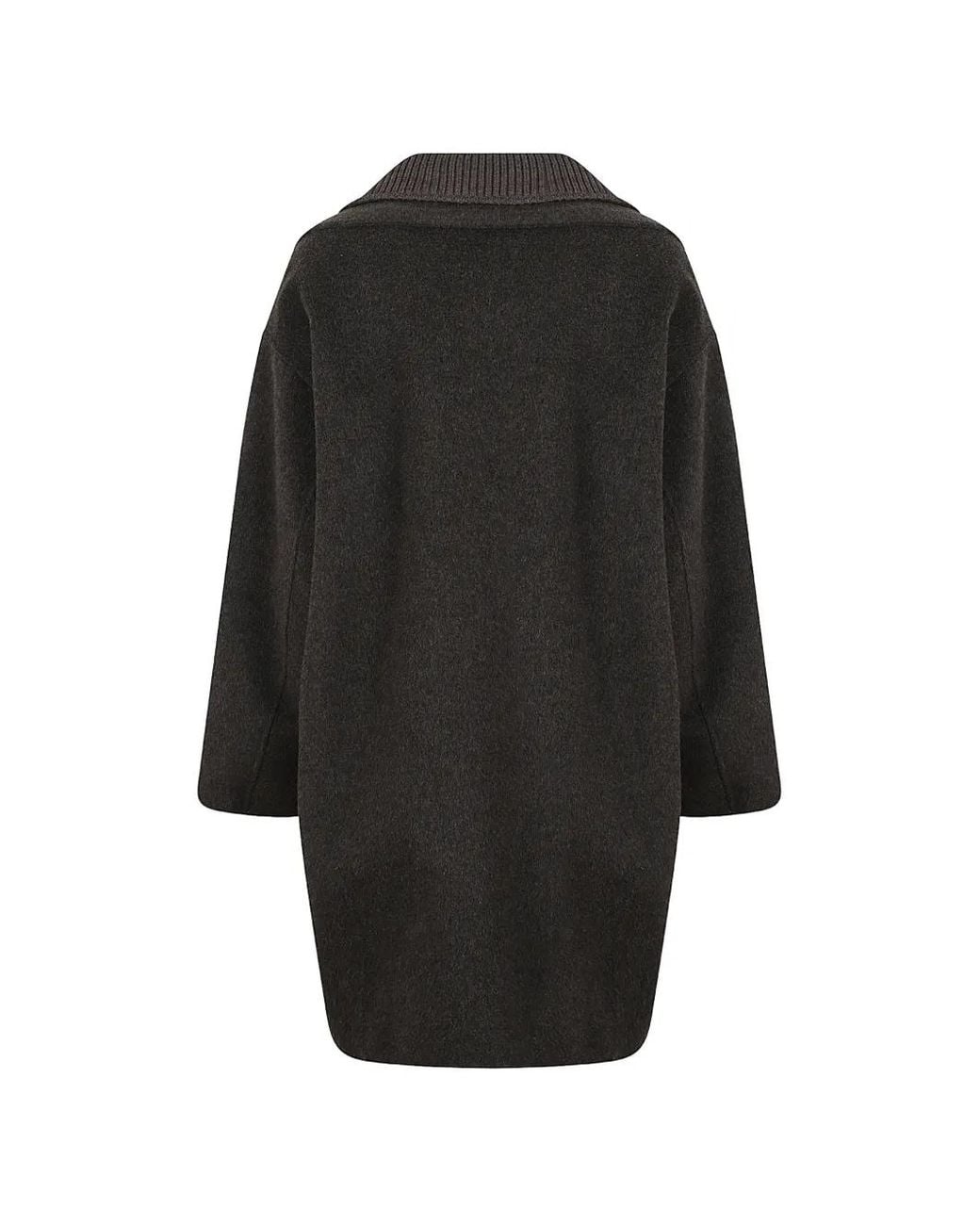 P.A.R.O.S.H. Black Ribbed-Collar Zip-Up Coat