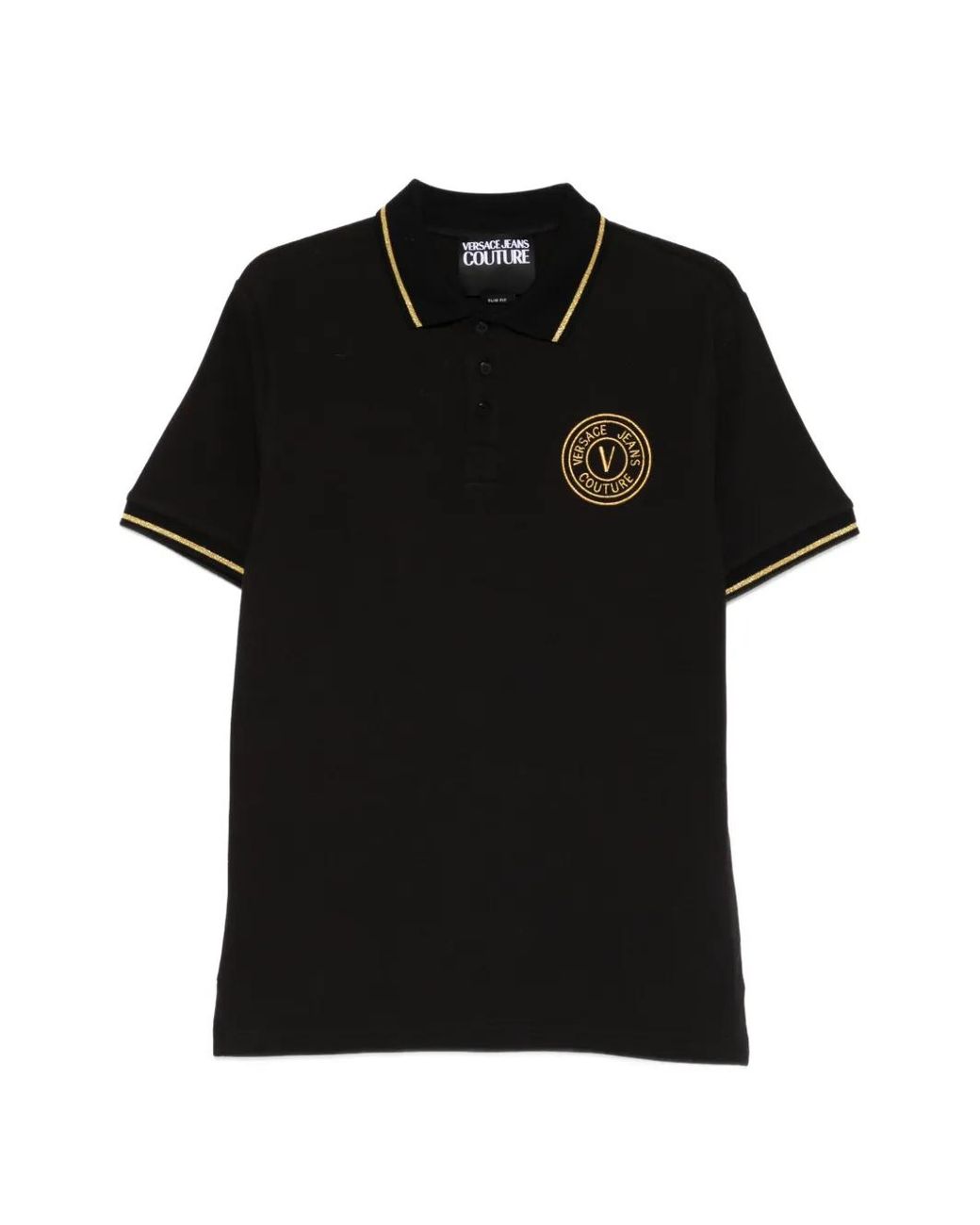 Versace Jeans Couture Black Logo-Appliqué Polo Shirt for men