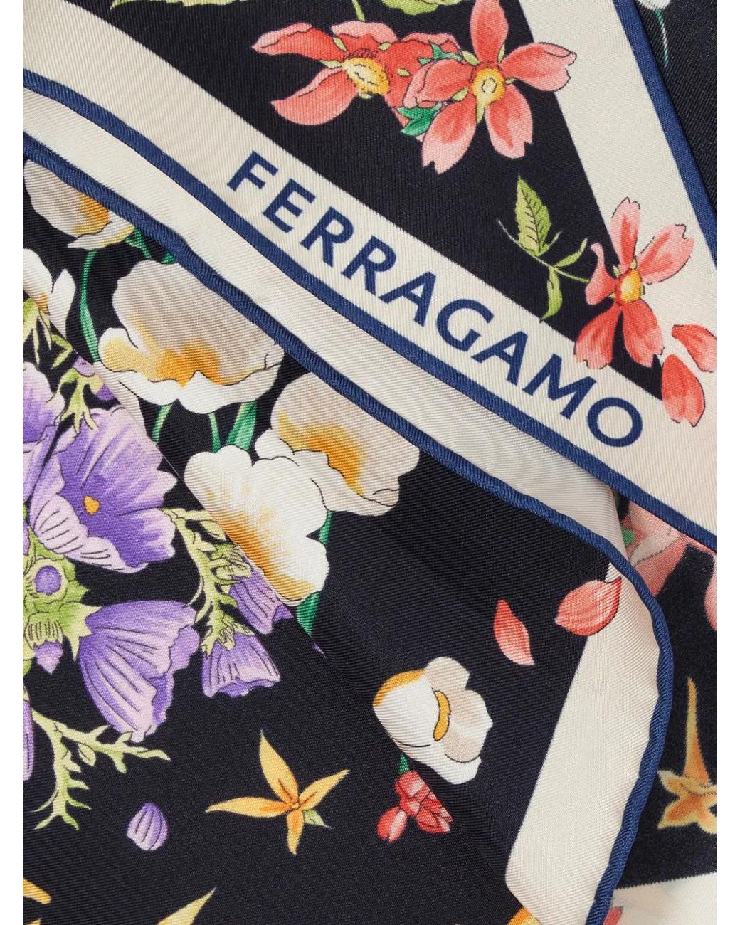 Ferragamo Blue Spring-Print Diamond Scarf