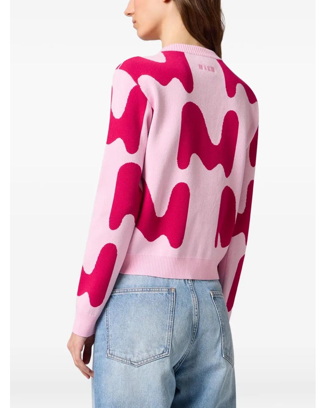 MSGM Pink Abstract-Pattern Button-Up Cardigan