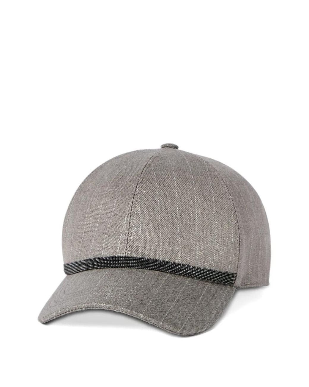 Brunello Cucinelli Gray Sparkling Virgin Wool Pinstripe Baseball Cap With Shiny Monili Band