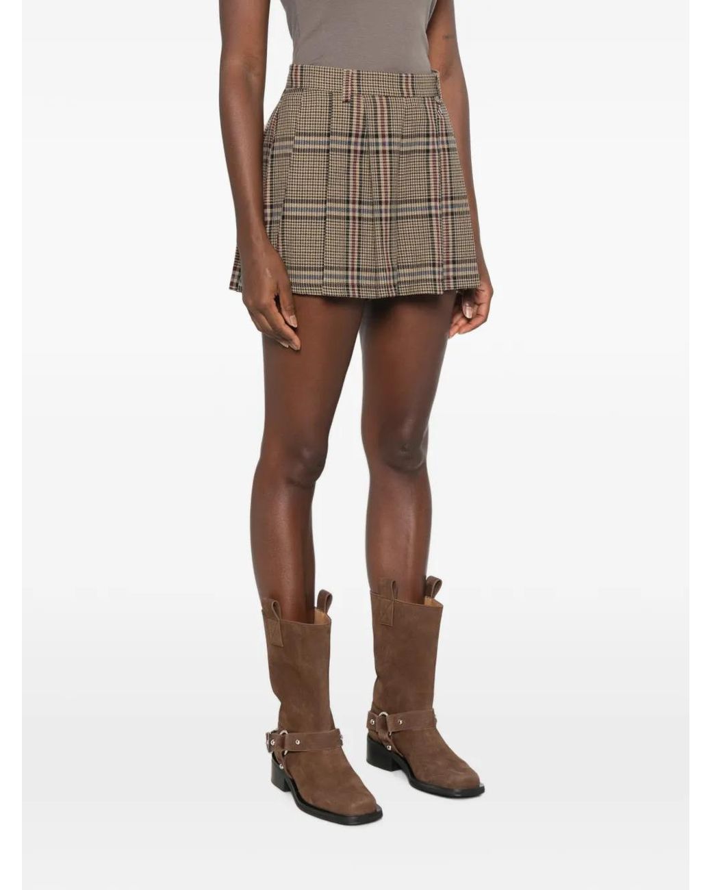 Dixie Brown Check Pleated Shorts