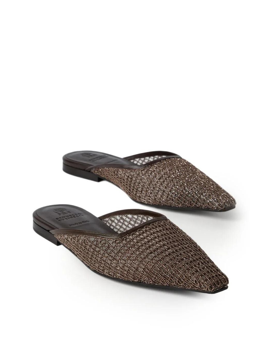 Brunello Cucinelli White Monili-Embroidered Leather Mules