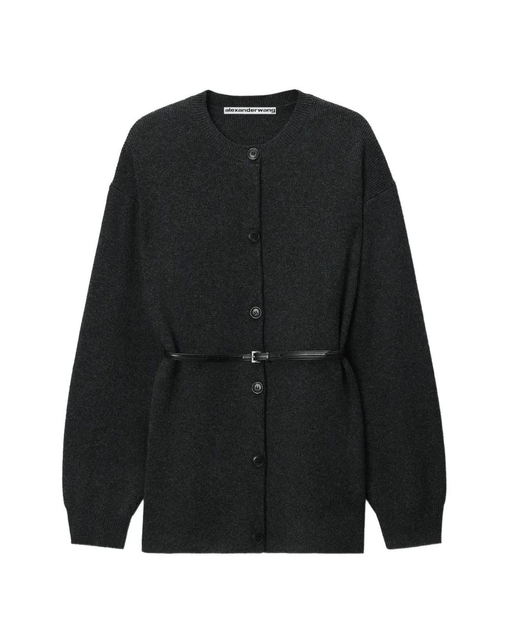 Alexander Wang Black Oversized Cardigan W/ Heatpressed Hem And Belt