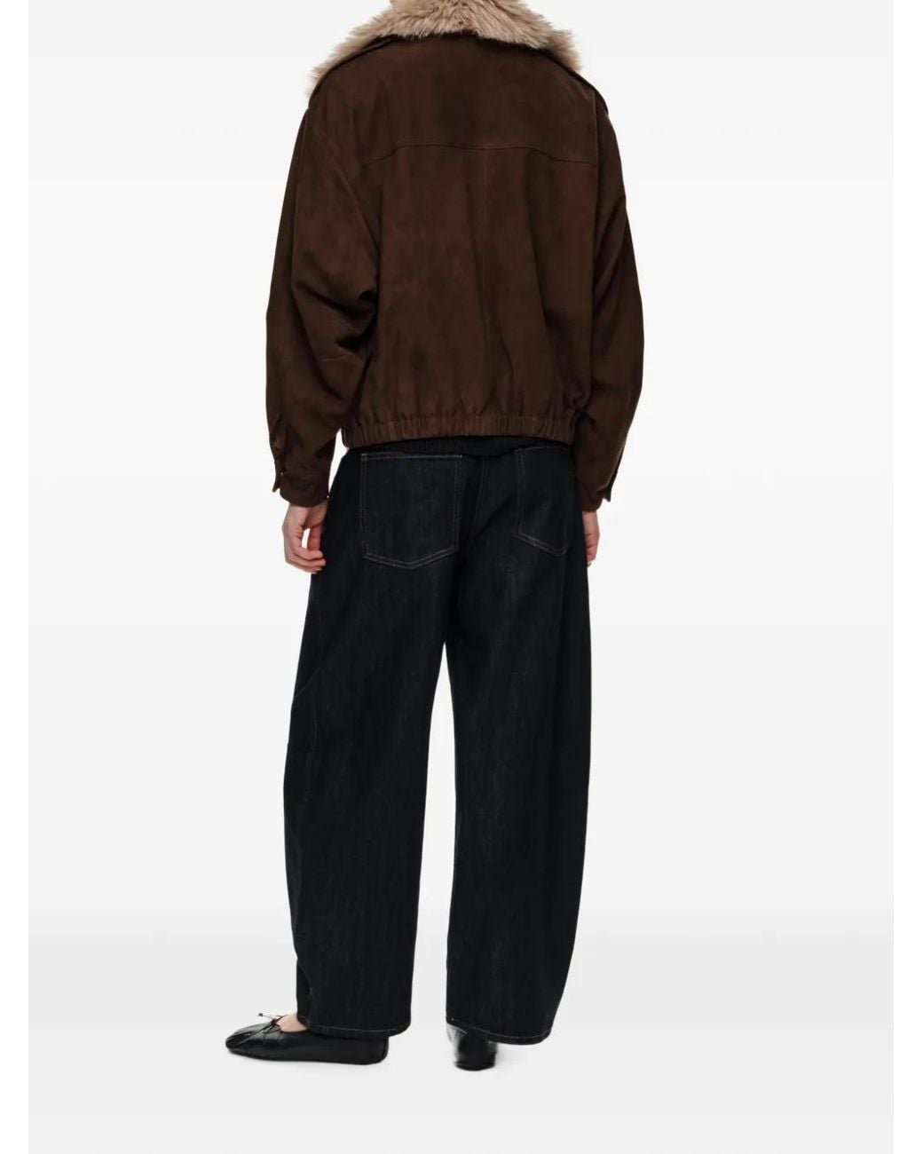 Bimba Y Lola Brown Chocolate Leather Double-Breasted Jacket With Fur Collar