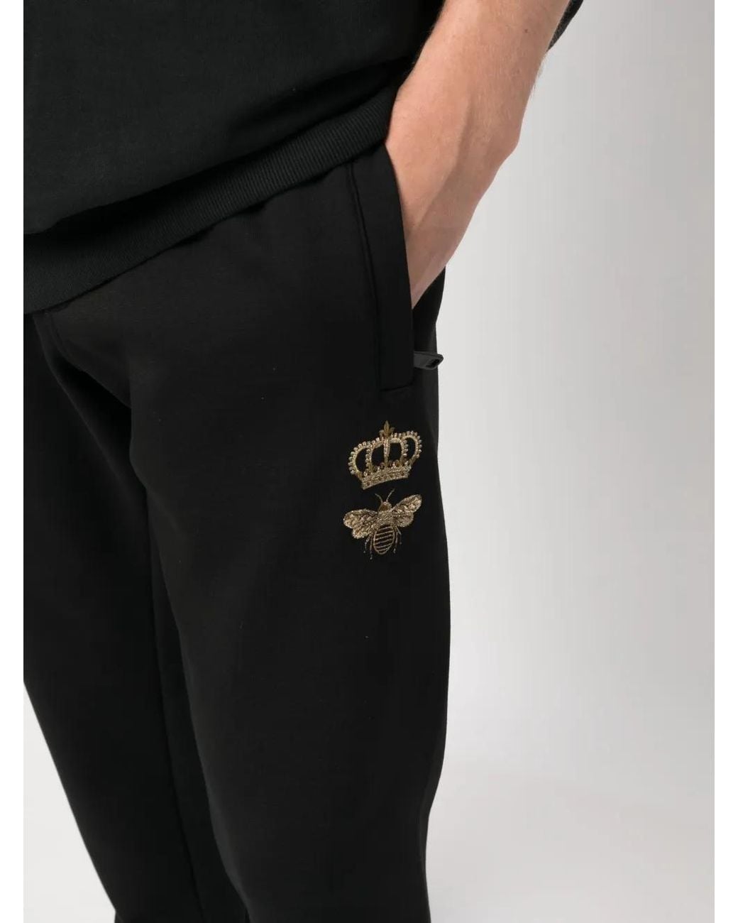Dolce & Gabbana Black Embroidered Track Pants for men
