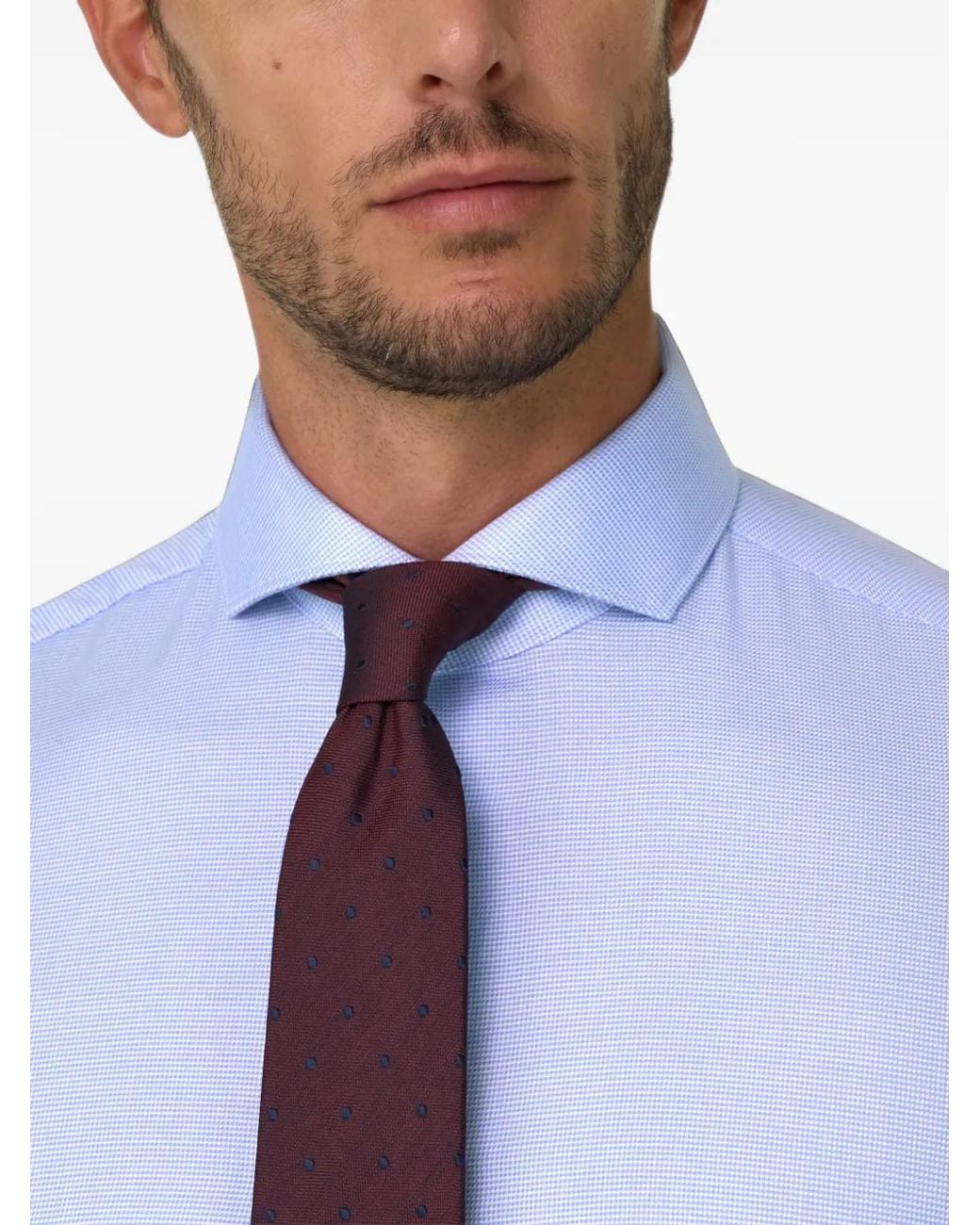 Boggi Blue Shirt Houndstooth Cotton Slim Fit for men