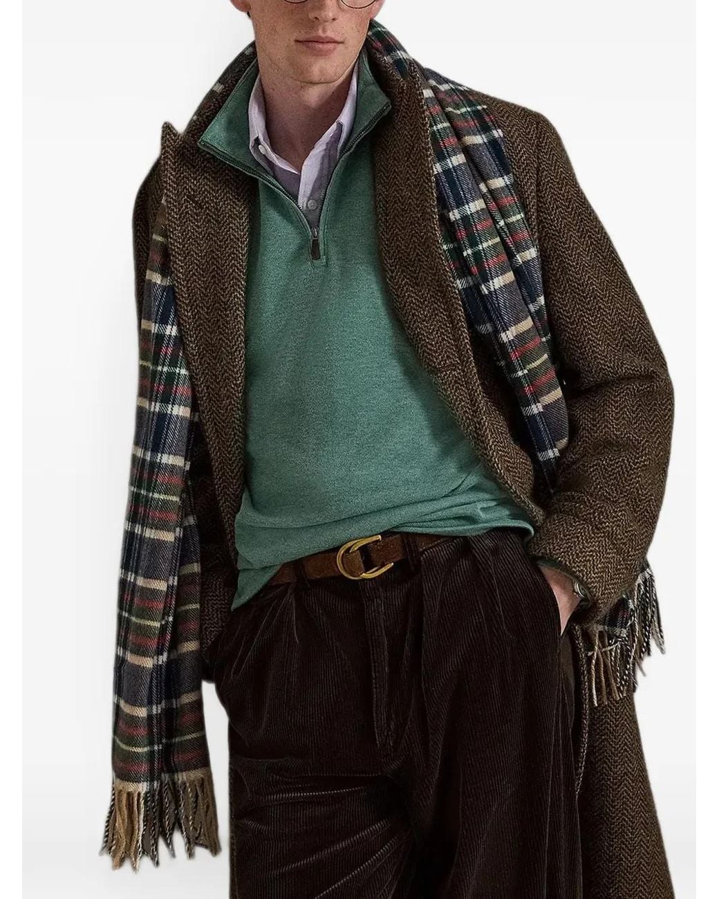 Polo Ralph Lauren Green Pull Côtelé Estate À Col Zippé for men