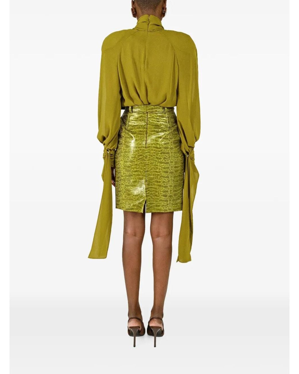 ROWEN ROSE Yellow Bow-Neck Draped Blouse
