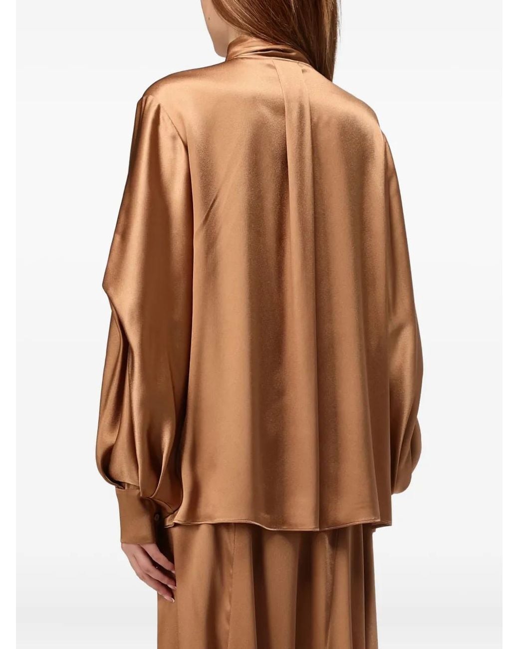 Alberta Ferretti Brown Tie-Neck Long-Sleeve Top