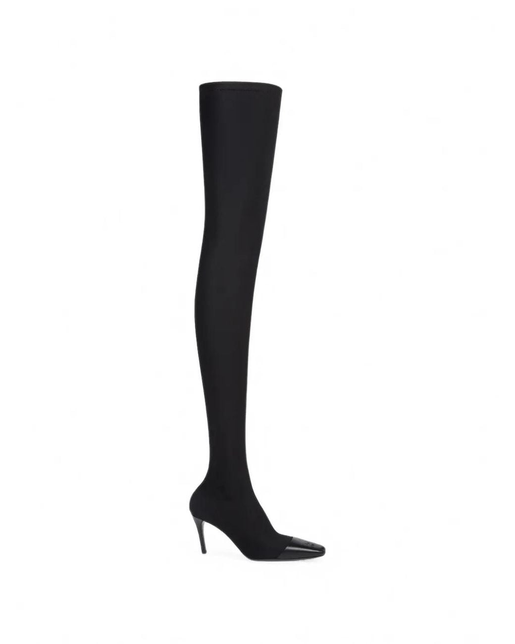 Courreges Black Leather-Cap Thigh-High Boots