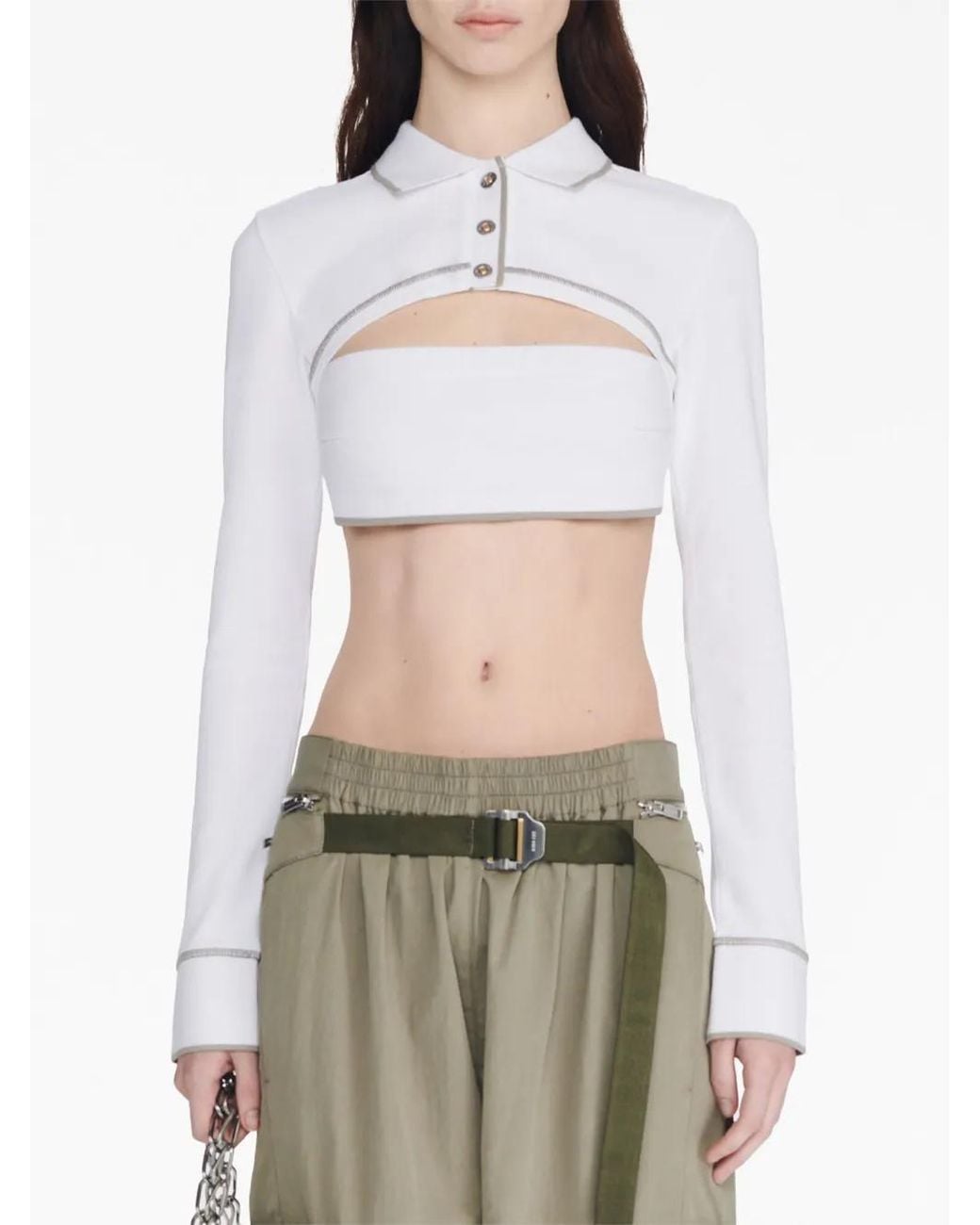 Dion Lee White Polo-Collar Cotton Crop Top
