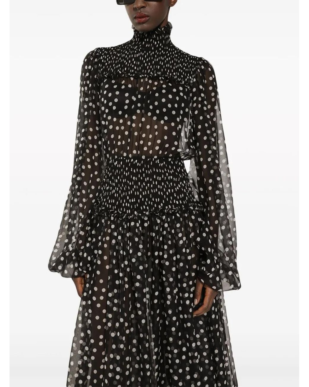 dolce and gabbana black polka dot dress Dolce & Gabbana Polka Dot Pleated Maxi Dress main image 0